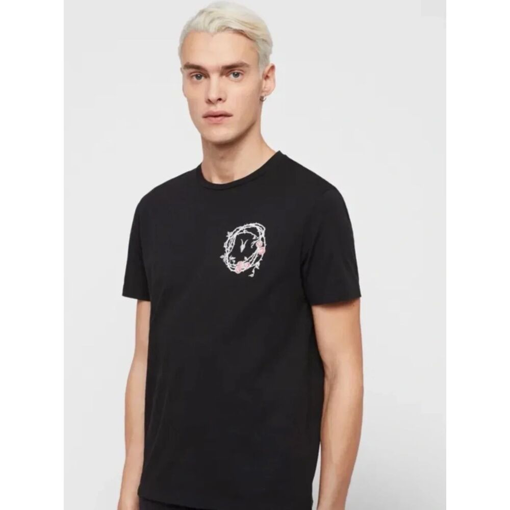 AllSaints Rose Skull Crew T-Shirt - Black L
